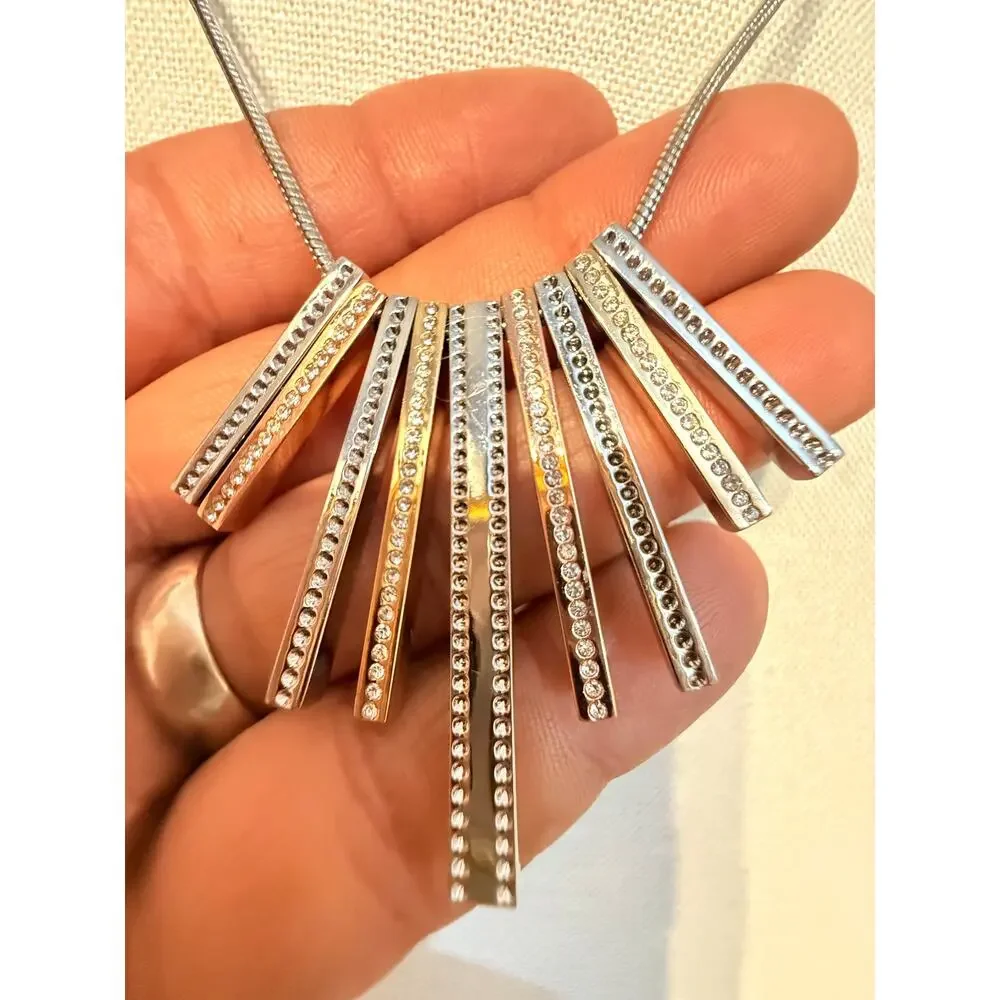 Vintage NOS The Limited Rhinestone Fan Necklace 16”